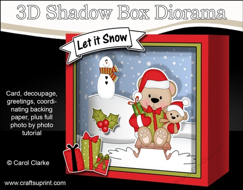 3D Christmas Diorama Shadow Box Card Mini Kit  - Livvy Bear is having fun on her Sledge