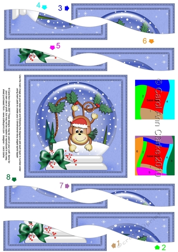 Cute Christmas Monkey Snowglobe Wavy Spiral Side Stacker