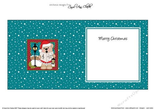 Cute Christmas Livvy Bear is Carol Singing insert square landscape
