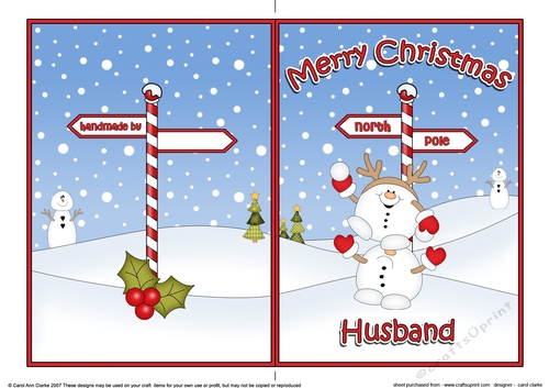 5 x 7 Quick Cut and Fold Card - Merry Christmas HUSBAND with Snowball Sam