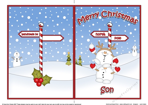 5 x 7 Quick Cut and Fold Card - Merry Christmas SON with Snowball Sam