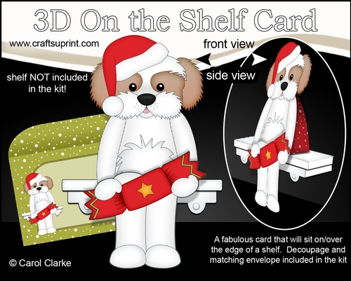 3D Christmas On the Shelf Card Kit - Christmas Cavachon Dog has an Xmas Cracker