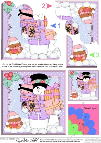 Christmas Snowman Rio has lots of Presents Shell Edged Corner side stacker