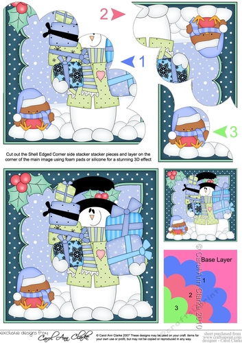 Christmas Snowman Rio has lots of Presents Shell Edged Corner side stacker