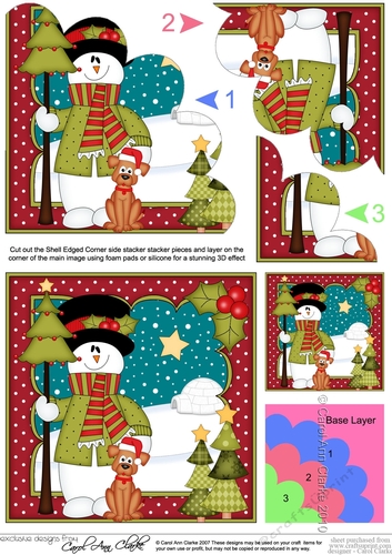 Christmas Snowman Rio has an Xmas Tree Shell Edged Corner side stacker