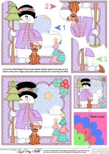 Christmas Snowman Rio has an Xmas Tree Shell Edged Corner side stacker
