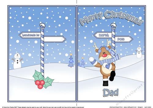 5 x 7 Quick Cut and Fold Card - Merry Christmas DAD with Rudolph