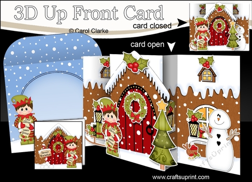 3D Up Front Card Kit -  Little Elf is at the Christmas Gingerbread House