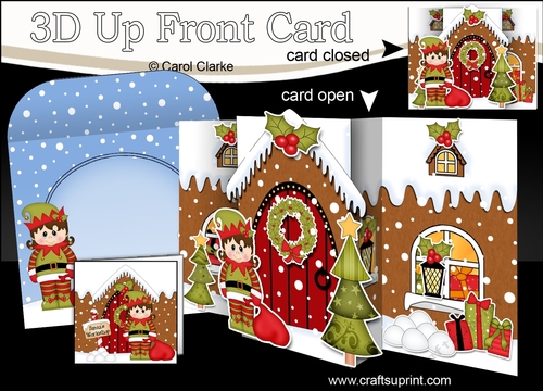 3D Up Front Card Kit -  Little Elf is at the Christmas Gingerbread House