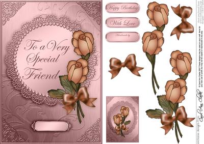 A5 Roses and Metallic Lace Quick Card with 3D Decoupage