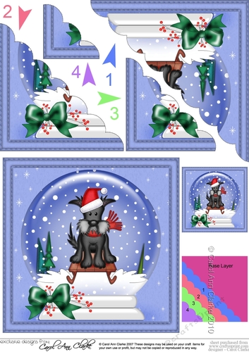 Christmas Snowglobe Hamish Scottie Dog Scallop Corner side stacker Topper