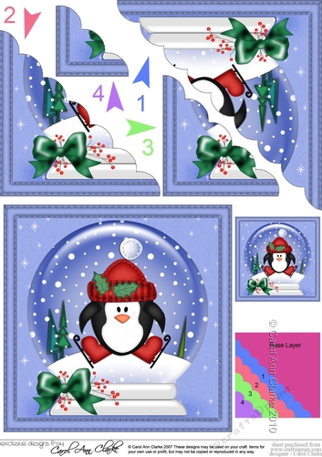 Christmas Snowglobe Cute Penguin Scallop Corner side stacker Topper