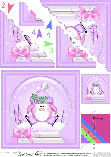Christmas Snowglobe Cute Penguin Scallop Corner side stacker Topper