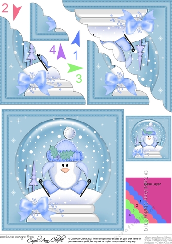 Christmas Snowglobe Cute Penguin Scallop Corner side stacker Topper