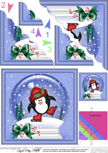 Christmas Snowglobe Cute Penguin Scallop Corner side stacker Topper