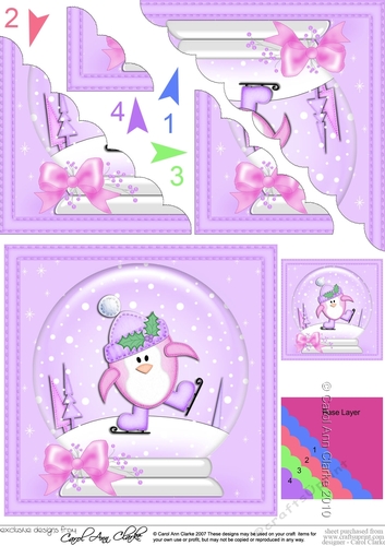 Christmas Snowglobe Cute Penguin Scallop Corner side stacker Topper