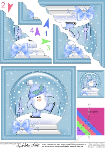 Christmas Snowglobe Cute Penguin Scallop Corner side stacker Topper