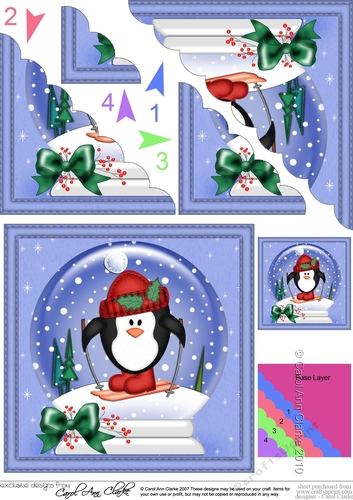 Christmas Snowglobe Cute Penguin Scallop Corner side stacker Topper