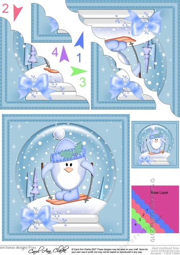 Christmas Snowglobe Cute Penguin Scallop Corner side stacker Topper