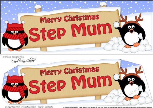 Large DL Merry Christmas STEP MUM with Penguins 3D decoupage