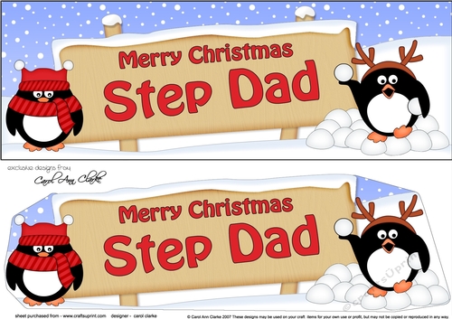 Large DL Merry Christmas STEP DAD with Penguins 3D decoupage