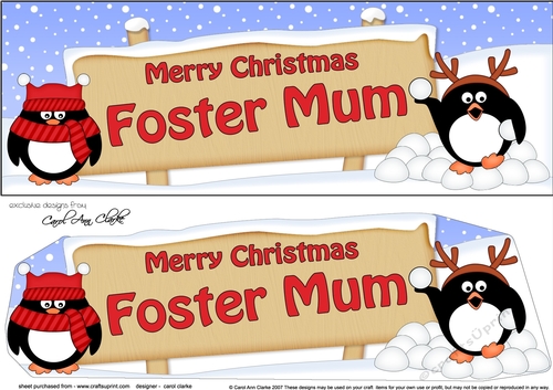 Large DL Merry Christmas FOSTER MUM with Penguins 3D decoupage