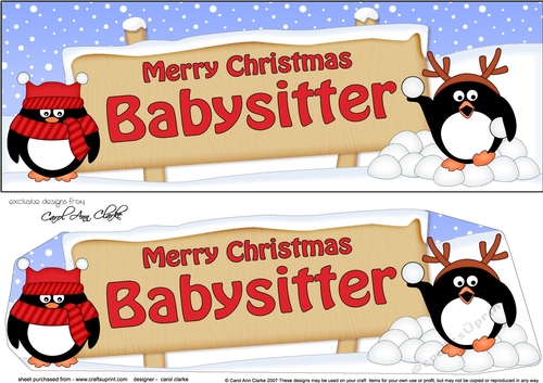 Large DL Merry Christmas BABYSITTER with Penguins 3D decoupage