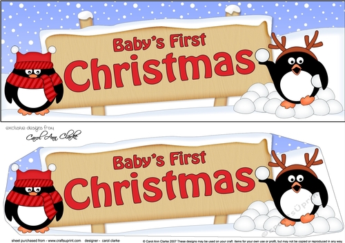 Large DL Merry Christmas BABYS FIRST CHRISTMAS with Penguins 3D decoupage
