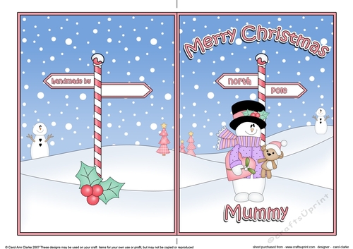 5 x 7 Quick Cut and Fold Card - Merry Christmas MUMMY with Snowman Rio