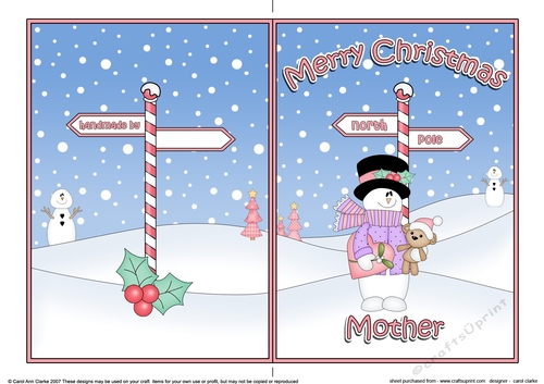 5 x 7 Quick Cut and Fold Card - Merry Christmas MOTHER with Snowman Rio
