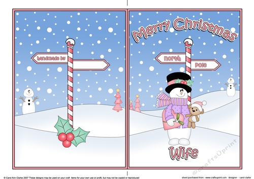 5 x 7 Quick Cut and Fold Card - Merry Christmas WIFE with Snowman Rio