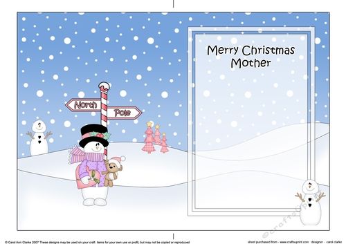 5 x 7 matching insert -  Merry Christmas MOTHER with Snowman Rio