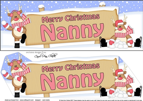 large DL Merry Christmas NANNY with Rudolph 3D decoupage