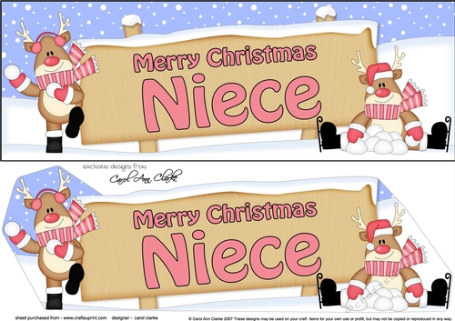 large DL Merry Christmas NIECE with Rudolph 3D decoupage