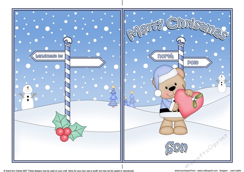 5 x 7 Quick Cut and Fold Card - Merry Christmas SON with Livvy Bear