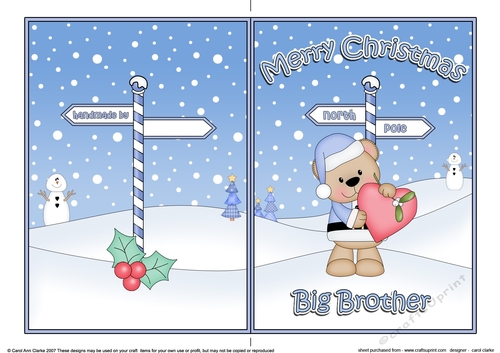 5 x 7 Quick Cut and Fold Card - Merry Christmas BIG BROTHER with Livvy Bear