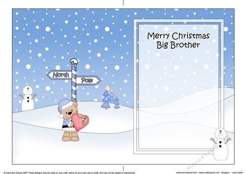 5 x 7 matching insert -  Merry Christmas BIG BROTHER with Livvy Bear