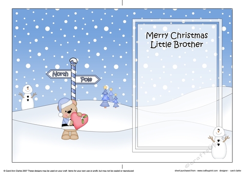 5 x 7 matching insert -  Merry Christmas LITTLE BROTHER with Livvy Bear