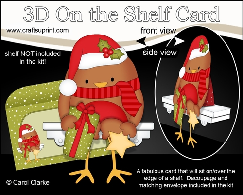 3D Christmas On the Shelf Card Kit - Christmas Bobbin Robin has an Xmas Present
