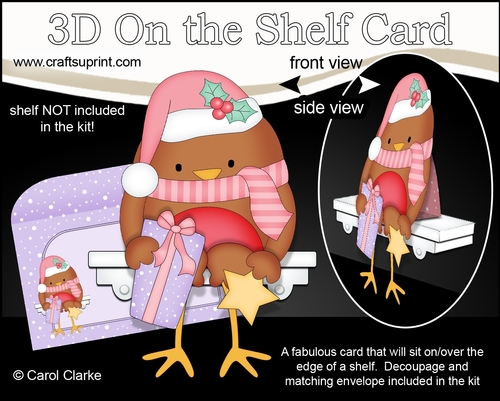 3D Christmas On the Shelf Card Kit - Christmas Bobbin Robin has an Xmas Present