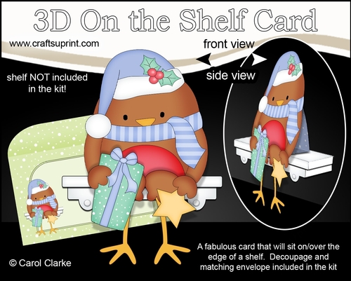3D Christmas On the Shelf Card Kit - Christmas Bobbin Robin has an Xmas Present