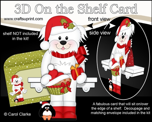 3D Christmas On the Shelf Card Kit - Cute Christmas Bichon Frise Dog Maxie has a Festive Cupcake