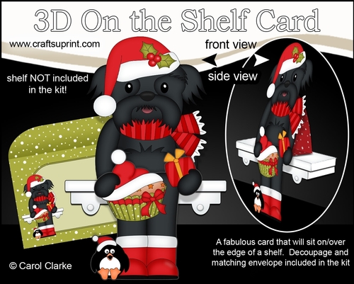 3D Christmas On the Shelf Card Kit - Cute Christmas Shih Tzu Dog Bo has a Festive Cupcake