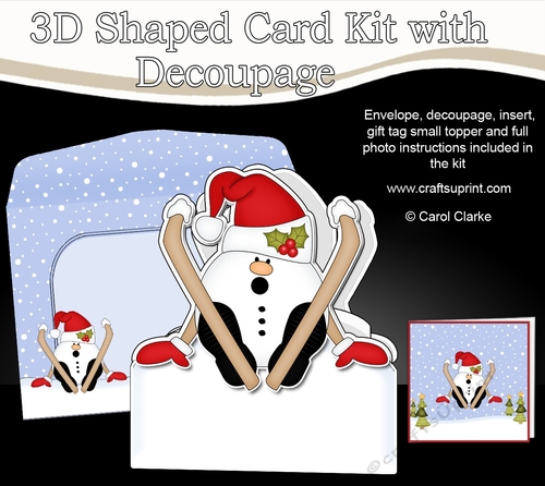 3D Shaped Christmas Card Kit  -  OOps Snowball Sam is Skiing!