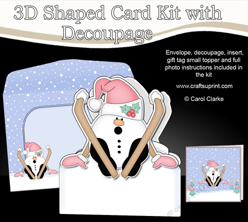 3D Shaped Christmas Card Kit  -  OOps Snowball Sam is Skiing!