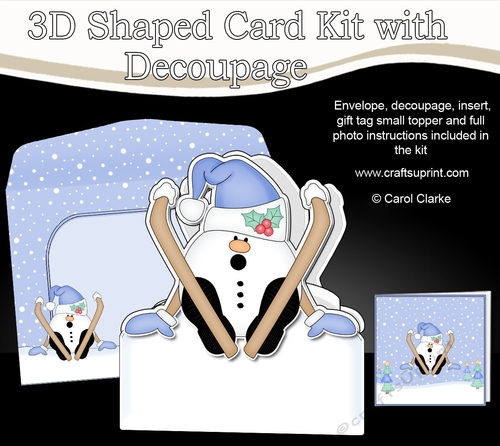 3D Shaped Christmas Card Kit  -  OOps Snowball Sam is Skiing!