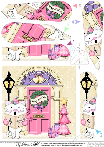 Cute Cat at the Christmas Door Fan Pyramage Topper