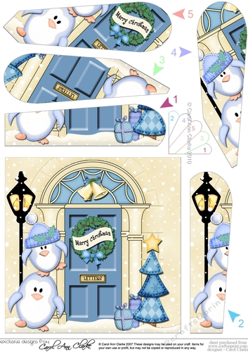 Cute Penguins at the Christmas Door Fan Pyramage Topper