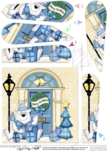 Cute Polar Bear at the Christmas Door Fan Pyramage Topper