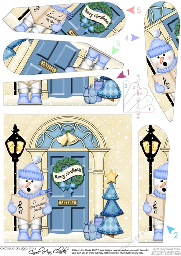 Cute Snowman at the Christmas Door Fan Pyramage Topper